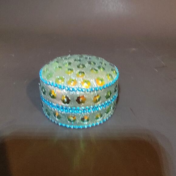 Mini Sequin Trinket Box 1" Silver Blue Small Boho Jewelry Holder - Picture 7 of 12